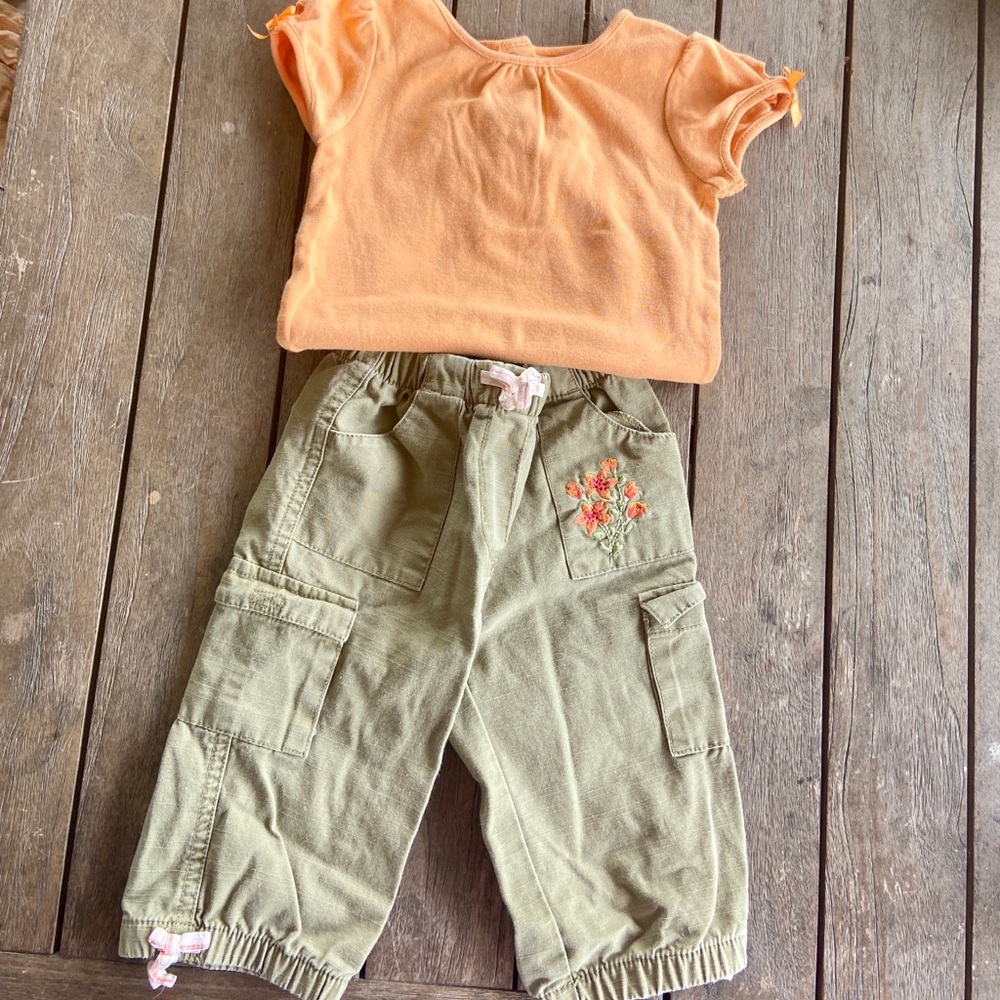 Gymboree Sz 6-12m 2pc Orange top & Cargo Pants